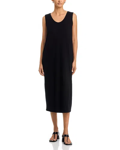 Eileen Fisher Curved V Neck Oval Dress In Black