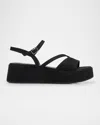 Eileen Fisher Dae Leather Asymmetrical Flatform Sandals In Black