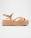 Eileen Fisher Dae Leather Asymmetrical Flatform Sandals In Stone