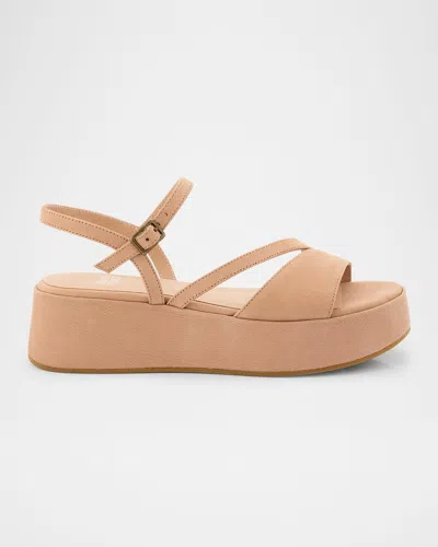 Eileen Fisher Dae Leather Asymmetrical Flatform Sandals In Stone