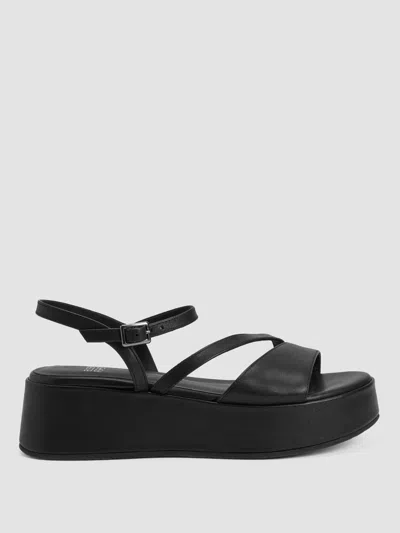 Eileen Fisher Dae Leather Wedge Sandal In Black