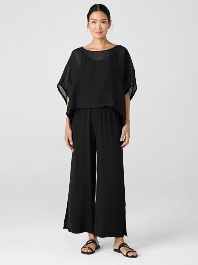 Eileen Fisher Delave Organic Linen Gauze Bateau Neck Poncho In Black