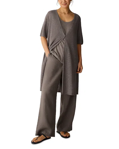 Eileen Fisher Delave V Neck Elbow Sleeve Linen Cardigan Sweater In Gray