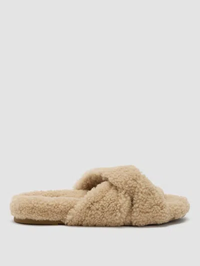 Eileen Fisher Dello Shearling Slide Sandal In Honey