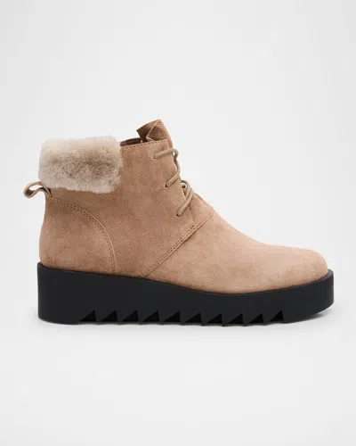 Eileen Fisher Desert Shearling Suede Ankle Booties In Marble