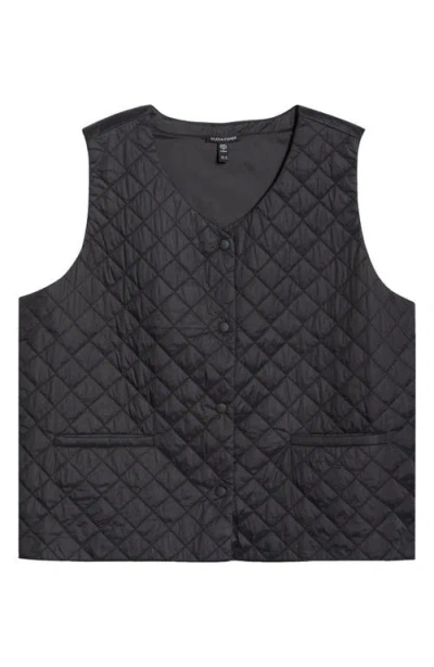 Eileen Fisher Diamond Quilted Recycled Nylon Vest In Black