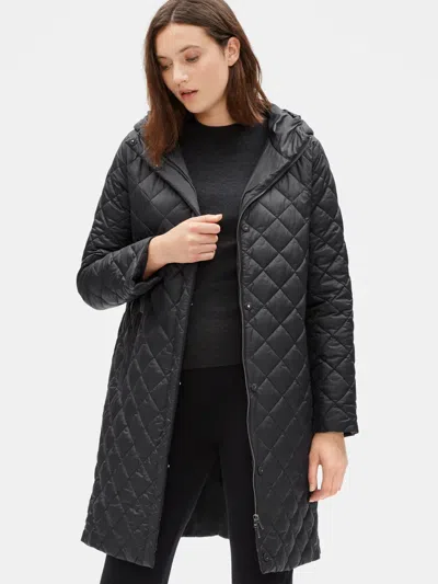 Eileen Fisher Diamond Recycled Nylon Hooded Coat In Black