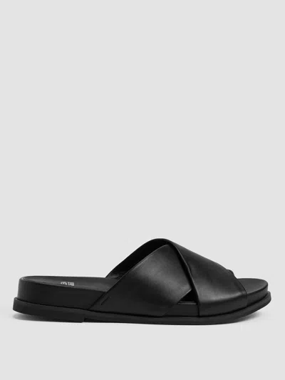 Eileen Fisher Dibs Nappa Leather Wedge Sandal In Black