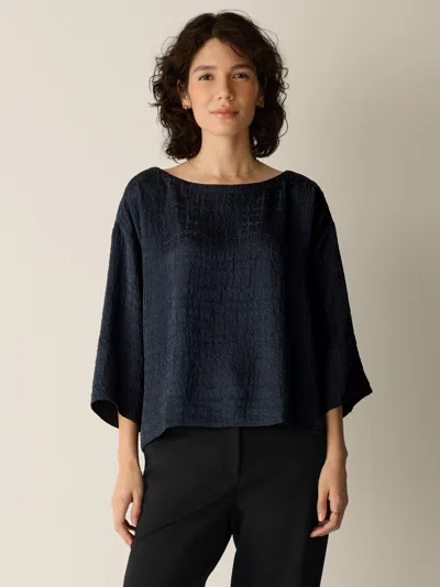 Eileen Fisher Dimensional Silk Jacquard Box-top In Maritime