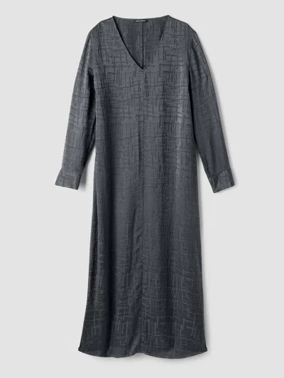Eileen Fisher Dimensional Silk Jacquard Oval Dress In Gray