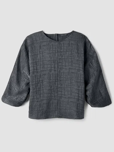 Eileen Fisher Dimensional Silk Jacquard Round Neck Top In Blue