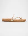 Eileen Fisher Dorado Metallic Suede Toe-ring Slide Sandals In Platinum
