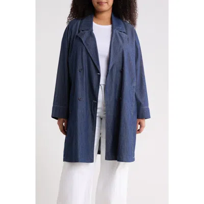 Eileen Fisher Double Breasted Denim Trench Coat In Blue
