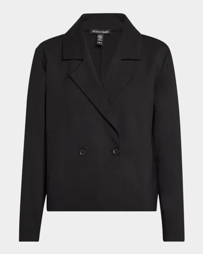 Eileen Fisher Double-breasted Flex Ponte Blazer In Black
