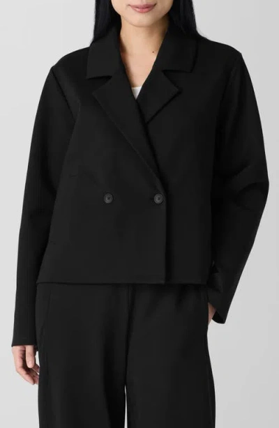 Eileen Fisher Double Breasted Notch Collar Short Blazer In Black