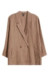 Eileen Fisher Double Breasted Organic Linen Blazer In Cocoa