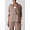 Eileen Fisher Double Breasted Organic Linen Blazer In Cocoa