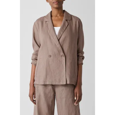 Eileen Fisher Double Breasted Organic Linen Blazer In Cocoa