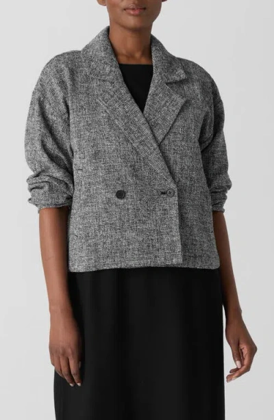 Eileen Fisher Double Breasted Stretch Organic Cotton Short Blazer In Black/white