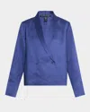 Eileen Fisher Shawl Collar Textured Silk Weave Double Breasted Jacket