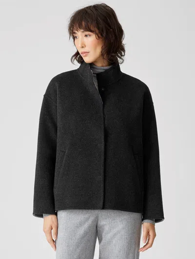 Eileen Fisher Doubleface Wool Cashmere Boxy Coat In Black