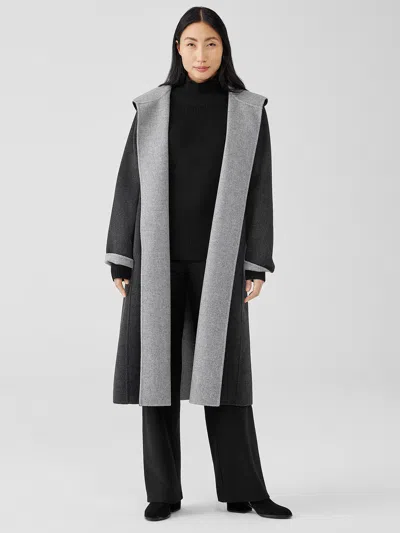 Eileen Fisher Doubleface Wool Cashmere Hooded Coat In Gray