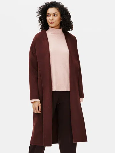 Eileen Fisher Doubleface Wool Cashmere Shawl Collar Coat In Burgundy
