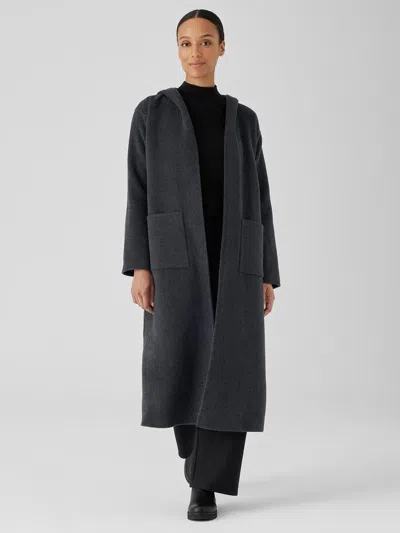 Eileen Fisher Doubleface Wool Cloud Hooded Coat In Gray