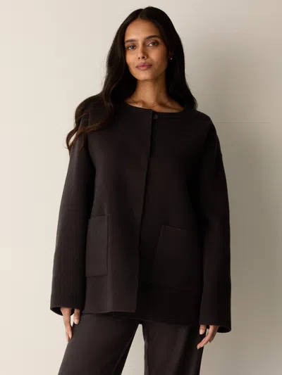 Eileen Fisher Doubleface Wool Cloud Round Neck Coat In Coffee