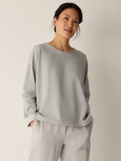 Eileen Fisher Doubleknit Organic Cotton Stripe Reversible Top In Gray