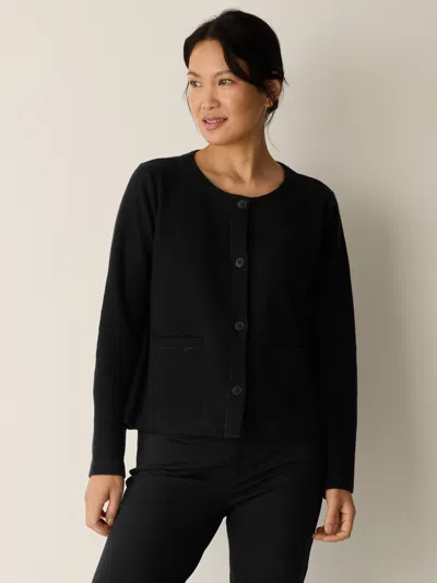 Eileen Fisher Doubleknit Organic Cotton Stripe Round Neck Jacket In Black