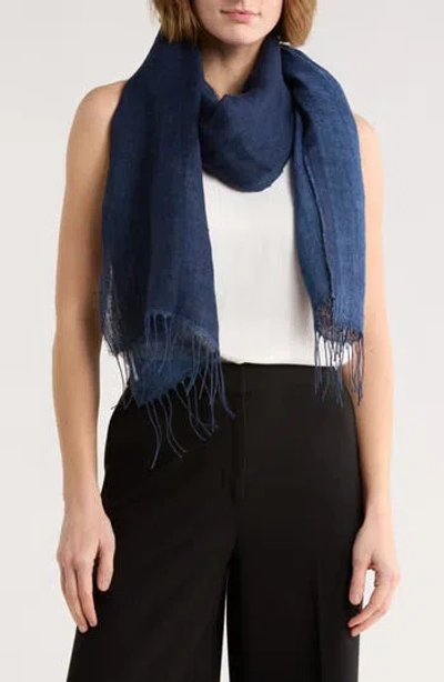 Eileen Fisher Doubleweave Organic Linen Scarf In Blue