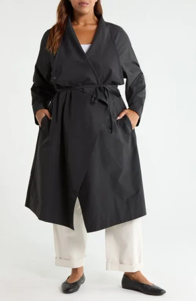 Eileen Fisher Drape Neck Coat In Black