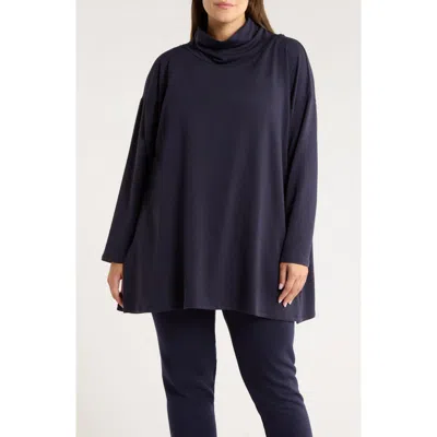 Eileen Fisher Draped Turtleneck Tunic In Blue