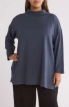 Eileen Fisher Drapey Funnel Neck Brushed Terry Tunic In Ocean