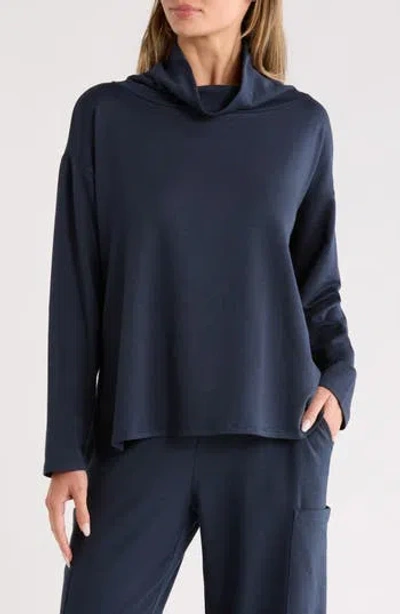 Eileen Fisher Drapey Funnel Neck Top In Blue
