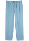 Eileen Fisher Drawstring Cotton Chambray Trousers In Blue