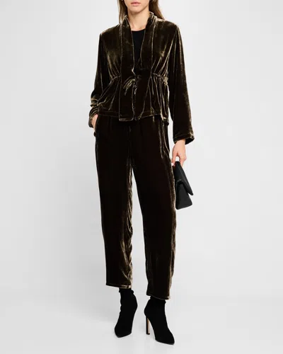 Eileen Fisher Drawstring Shimmer Velvet Jacket In Wren