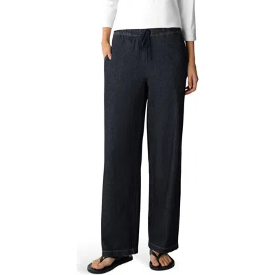 Eileen Fisher Drawstring Stretch Organic Cotton Straight Leg Pants In Black