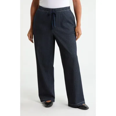 Eileen Fisher Drawstring Stretch Organic Cotton Straight Leg Pants In Blue