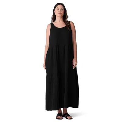 Eileen Fisher Dress Black Cotton Scoop Neck Sleeveless A-line Ddr2271