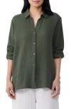 Eileen Fisher Side-slit Button-down Gauze Shirt