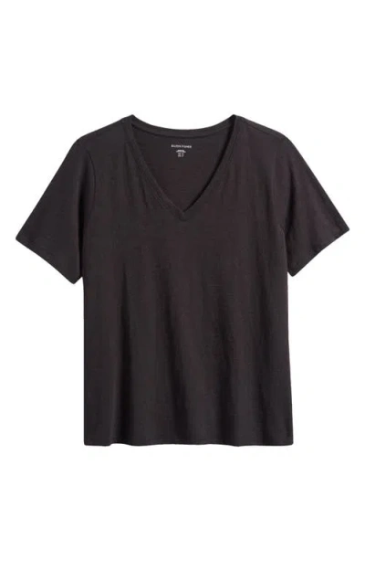 Eileen Fisher Easy Organic Cotton V-neck T-shirt In Black