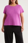 Eileen Fisher Crewneck Pocket Organic Cotton T-shirt In Pink
