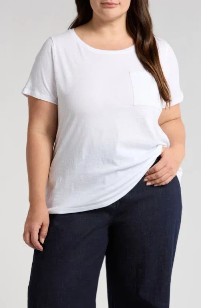 Eileen Fisher Easy Scoop Neck Organic Cotton Pocket T-shirt In White