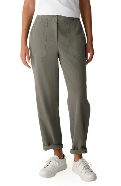 Eileen Fisher Easy Tapered Organic Cotton Pants In Green
