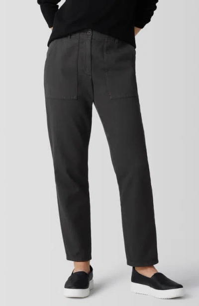 Eileen Fisher Easy Tapered Organic Cotton Pants In Black
