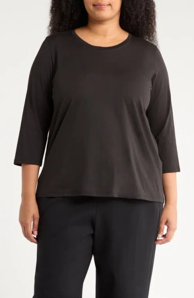 Eileen Fisher Easy Three-quarter Sleeve Organic Cotton Jersey Top In Brown