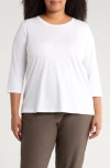 Eileen Fisher Easy Three-quarter Sleeve Organic Cotton Jersey Top In White