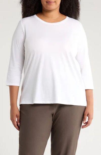 Eileen Fisher Easy Three-quarter Sleeve Organic Cotton Jersey Top In White